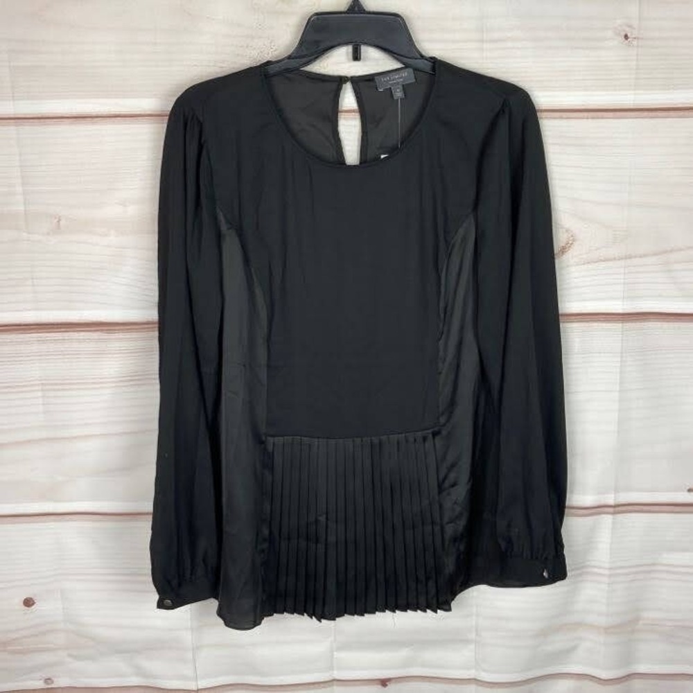 The Limited Collection Top Womens M Black Pleated Blouse Long Sleeve Pullover